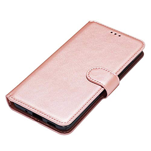 HAOTIAN Schutzhülle für Xiaomi Redmi 9A, Rosa Flip Case mit Stand, PU-Leder, Magnetverschluss, stoßfest, Kartenschlitze, Rosa Geldbörse-Design von HAOTIAN