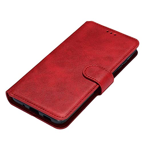 HAOTIAN Schutzhülle für Xiaomi Redmi 9AT/Redmi 9A, Brieftasche, Magnetverschluss, PU-Leder, stoßfest, mit Kartenschlitzen, Standfunktion, für Xiaomi Redmi 9AT/Redmi 9A, Rot von HAOTIAN