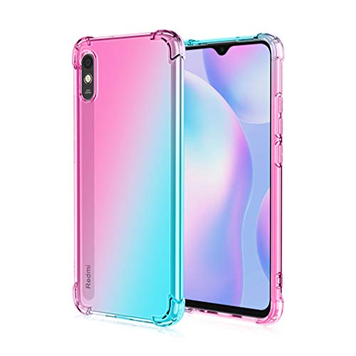 HAOTIAN Schutzhülle für Xiaomi Redmi 9AT/Redmi 9A, Schutzhülle aus Farbverlauf, TPU, verstärkte Ecken, transparent, stoßfest, weich, TPU, Silikon, Bumper (Rosa/Grün) von HAOTIAN