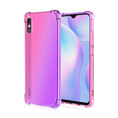 HAOTIAN Schutzhülle für Xiaomi Redmi 9AT/Redmi 9A, Schutzhülle aus Farbverlauf, TPU, verstärkte Ecken, transparent, stoßfest, weiches TPU-Silikon (Rosa/Violett) von HAOTIAN