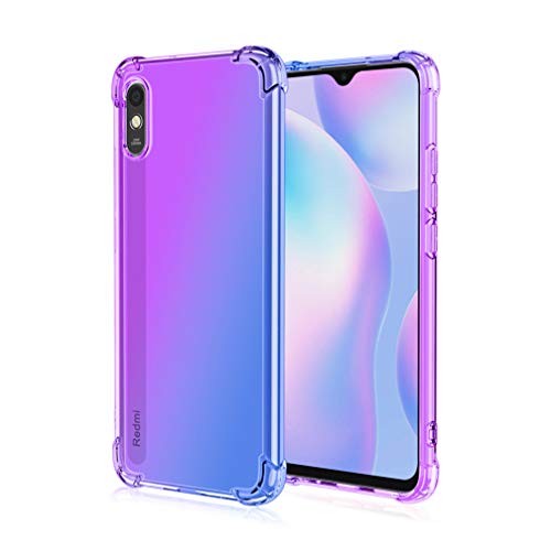 HAOTIAN Schutzhülle für Xiaomi Redmi 9AT/Redmi 9A, mit Farbverlauf, TPU, verstärkte Ecken, transparent, stoßfest, weiches TPU-Silikon (blau/violett) von HAOTIAN