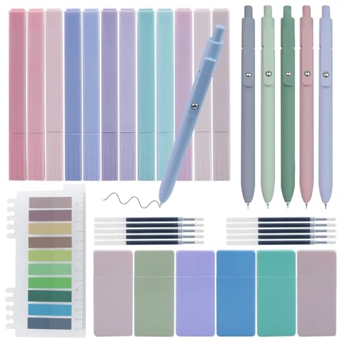 43 Stück Textmarker Pastell Set,12 Stück Stifte Farbiger Graffitistift,5 Schwarzr Gelstiften mit 10 Ersatzminen Enthalten,6 Korrekturbänder 10 Index Tabs Aesthetic Stuff Set für Schule Büro Zuhause von HAOWANWW