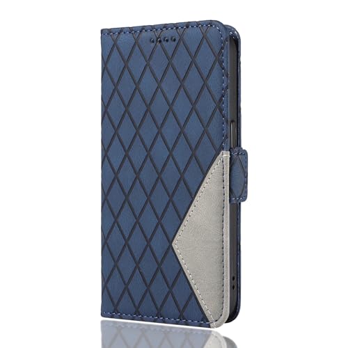HAOYE Hülle für Huawei Honor 200 Lite, Luxus Leder Folio Schutzhülle Handyhülle mit TPU - Modisches Rautenmuster, Brieftaschenfunktion und Stände, Blau von HAOYE