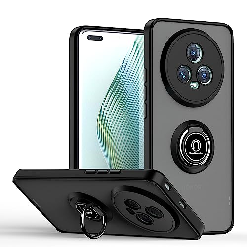 HAOYE Hülle für Huawei Honor Magic5 Pro (Magic 5 Pro), Durchscheinend Handyhülle mit 360 Grad Finger-Halter Kickstand, Dual Layer Silica TPU + Harter PC Schutzhülle Case. Schwarz von HAOYE