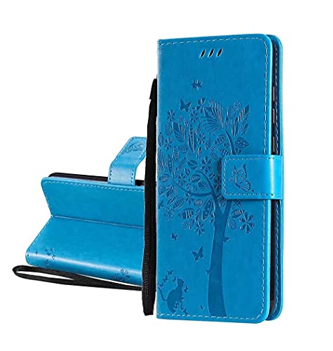 HAOYE Hülle für Samsung Galaxy A34 5G, Retro Geprägt Muster Design Leder Brieftasche Flip Handyhülle, Kartenfach und Magnet Schutzhülle, Blau von HAOYE