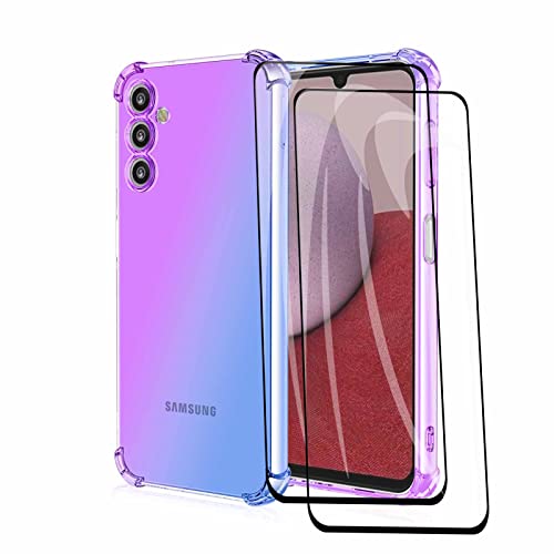 HAOYE Hülle für Samsung Galaxy A34 5G Handyhülle + 2 Panzerglas, [Ecken Verstärken] Weiche Transparent Silikon Soft TPU Case Schock-Absorption Schutzhülle (Lila/Blau) von HAOYE