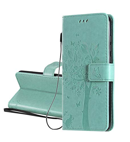 HAOYE Hülle für Samsung Galaxy M21, Retro Geprägt Blätter Muster Design PU Leder Brieftasche Flip Handyhülle, Kartenfach und Magnet Kartenfach Schutzhülle für Samsung Galaxy M21, Grün von HAOYE