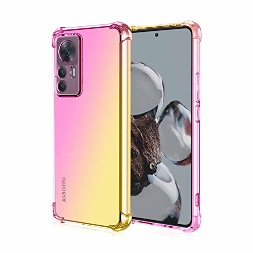 HAOYE Hülle für Xiaomi Mi 12T Pro, Farbverlauf-TPU Handyhülle, [Ecken Verstärken] Weiche Transparent Silikon Soft TPU Case Schock-Absorption Schutzhülle (Pink/Gold) von HAOYE