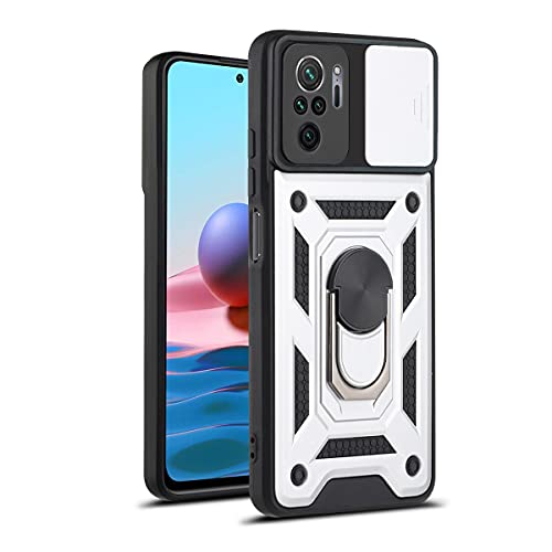 HAOYE Hülle für Xiaomi Redmi Note 10 4G / Note 10S, Handyhülle mit 360 Grad Finger-Halter Kickstand und Verschiebbare Kameraabdeckung, TPU + PC Schutzhülle Case. Silber von HAOYE