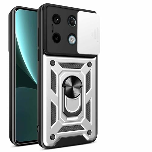 HAOYE Hülle für Xiaomi Redmi Note 13 Pro 5G / Poco X6 5G, Handyhülle mit 360 Grad Finger-Halter Kickstand und Verschiebbare Kameraabdeckung, TPU + PC Schutzhülle Case. Silber von HAOYE