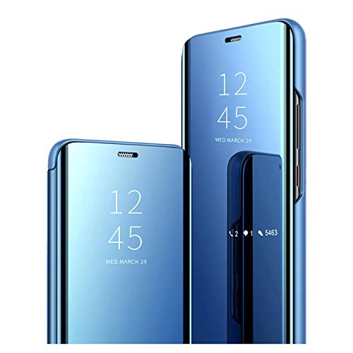 HAOYE Hülle für Xiaomi Redmi Note 14 Pro+ Plus 5G, Spiegel Smart View Handyhülle PC/PU Premium Leder Flip Case Cover, Stand Mirror Schutzhülle mit Klappbarer Ständer. Blau von HAOYE