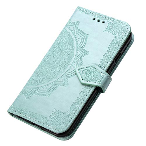 HAOYE Hülle für Xiaomi Redmi Note 8T Hülle, Mandala Geprägtem PU Leder Magnetische Filp Handyhülle mit Kartensteckplätzen/Standfunktion, [Anti-Rutsch Abriebfest] Schutzhülle. Grün von HAOYE