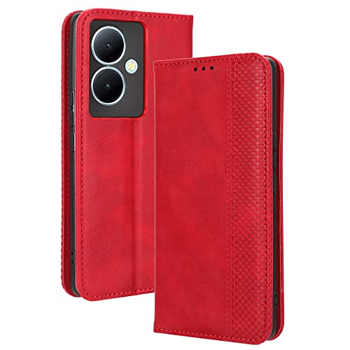 HAOYE Leder Hülle für VIVO V29 Lite 5G, Premium PU/TPU Folio Schutzhülle Handyhülle, Flip Case Cover Klapphülle mit Standfunktion & Kartensteckplätzen, Rot von HAOYE