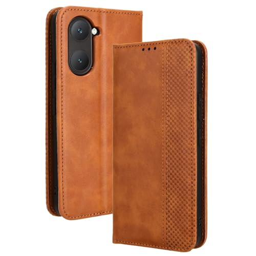 HAOYE Leder Hülle für VIVO Y28s 5G, Premium PU/TPU Folio Schutzhülle Handyhülle, Flip Case Cover Klapphülle mit Standfunktion & Kartensteckplätzen, Brown von HAOYE