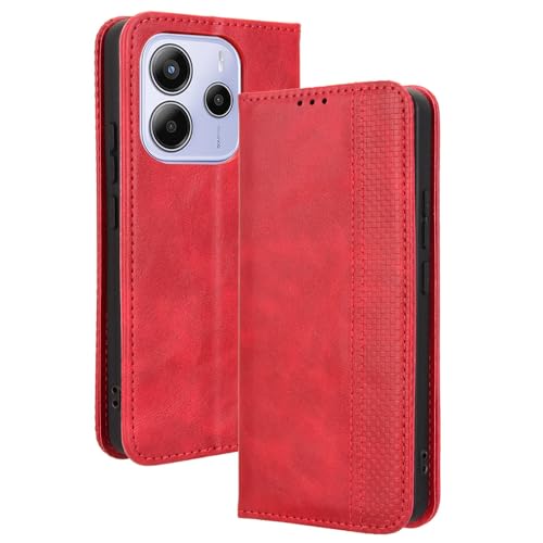 HAOYE Leder Hülle für Xiaomi Redmi Note 14 4G (Not for 5G), Premium PU/TPU Folio Schutzhülle Handyhülle, Flip Case Cover Klapphülle mit Standfunktion & Kartensteckplätzen, Rot von HAOYE