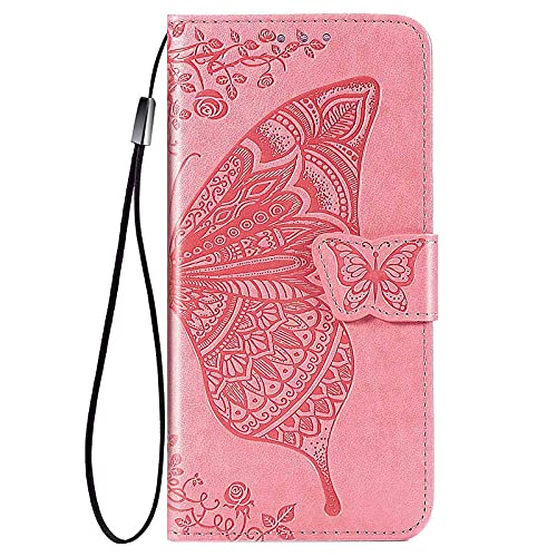 Haoye Hülle für Google Pixel 7, Schmetterling PU/TPU Leder Magnetische Flip Handyhülle mit Kartensteckplätzen/Standfunktion, Anti-Rutsch Schutzhülle. Pink von HAOYE