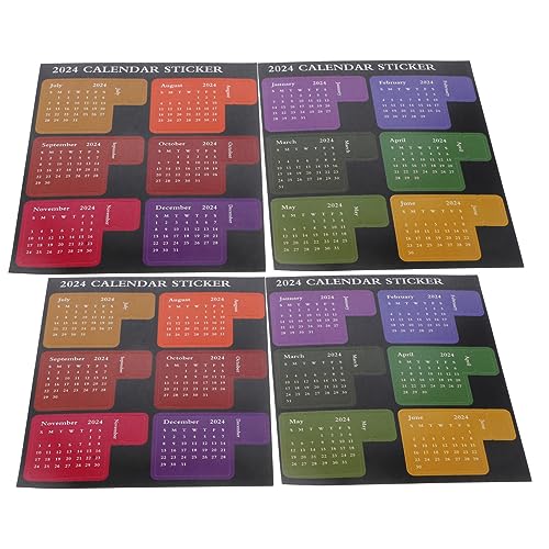 HAPINARY 4 Sets 2024 Ganzjahreskalender Index Etikettenaufkleber 4 Stück/Set Kalenderdruckaufkleber Büroplaner Registerkarten Notizblock Monatsaufkleber DIY Kalenderaufkleber von HAPINARY