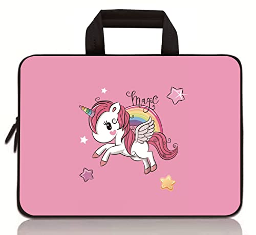 Universelle 17,8–22,9 cm Kinder-Tablet-Hülle, ultra-tragbar, Neopren-Schutzhülle, kompatibel mit 17,8 cm, 8,5, 8,5, 8,9, 9 Zoll Apple iPad Mini 5, 4, 3, 2, 1, Samsung, Google, HP, Acer (Pink Einhorn) von HAPPYLIVE SHOPPING