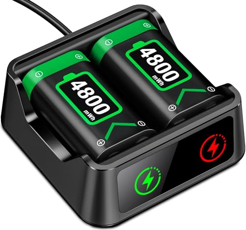 2 X 4800mWh Akku für Xbox Series X Controller, Wiederaufladbare Akku für Xbox Controller mit LED Anzeigen/15 Std Spielzeit, Akku Pack Kompatibel mit Xbox One S/X/Elite Xbox Series X/S Controller von HASACOOL