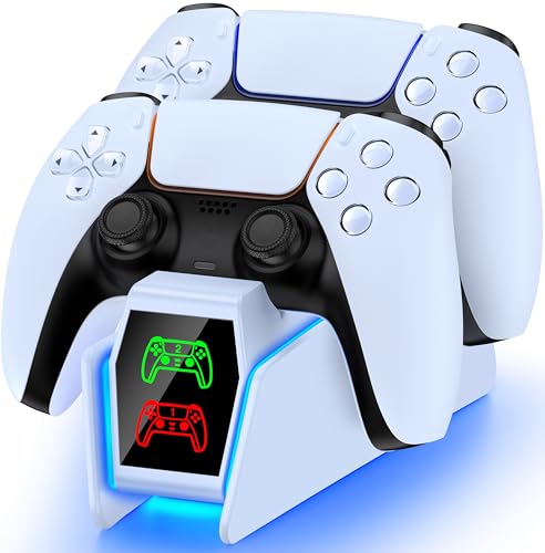 HASACOOL PS5 Controller Ladestation Zubehör, Dual PS5 Ladestation Controller mit RGB Light, Ladestation PS5 Controller mit 2 Std Schnelllade, Ladestation für PS5 Controller&Edge Controller(Weiß) von HASACOOL