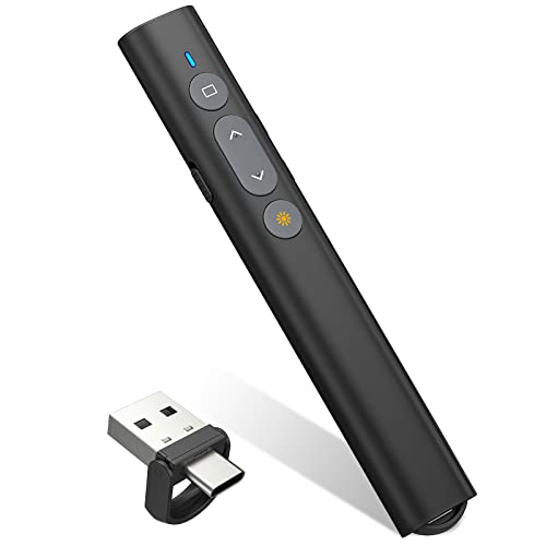 HASACOOL USB C Presenter, 2.4 GHz Wireless Pointer für Präsentationen, 2 IN 1 Typ C und USB Empfänger Powerpoint Fernbedienung, Präsentationsfernbedienung für Windows 7/8/10, Vista/Mac/Linux/Android von HASACOOL