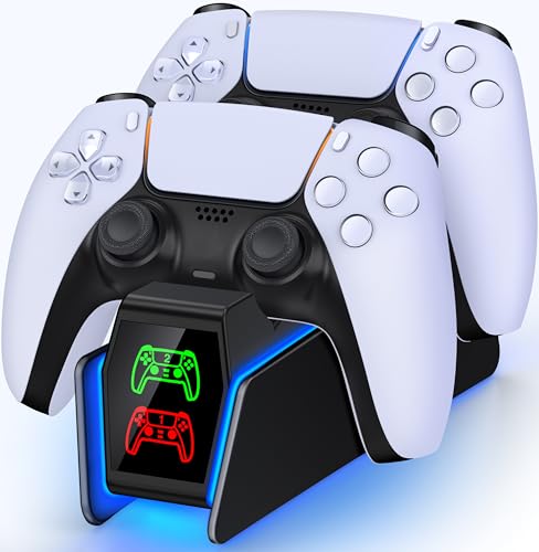 PS5 Controller Ladestation Zubehör, Dual PS5 Ladestation Controller mit RGB Light, Ladestation PS5 Controller mit 2 Std Schnelllade, PS5 Ladestation für PS5 Controller & Edge Controller(Schwarz) von HASACOOL