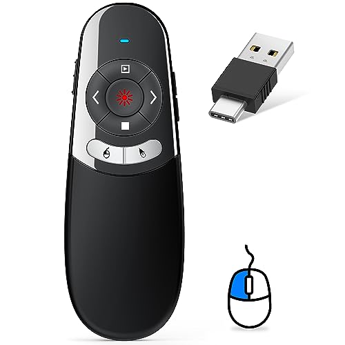 USB C Presenter, Air Maus 2 IN 1 Kabellose 2.4 GHz Powerpoint Fernbedienung, Präsentationsfernbedienung für Windows 7/8/10/Mac/Linux/Android/PowerPoint von HASACOOL