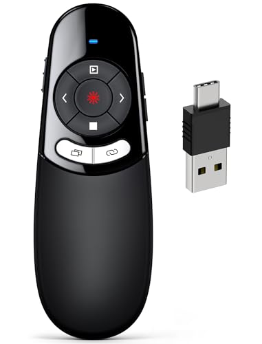 USB C Presenter, Kabellose 2.4 GHz Powerpoint Fernbedienung, Pointer für Präsentationen via Typ C und USB Empfänger, Rot Präsentationsfernbedienung für Windows 7/8/10/Mac/Linux/Android/PowerPoint von HASACOOL