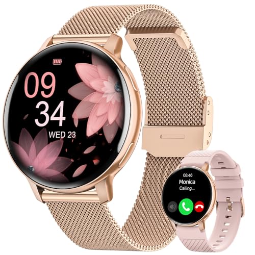 HASAKEI Smartwatch Damen mit Telefonfunktion, 1,39" HD Touchscreen Fitnessuhr, 120 Sportmodi/Pulsuhr/SpO2, Schlafmonitor, Menstruationszyklus IP68 Wasserdicht Sportuhr Armbanduhr Android iOS Roségold von HASAKEI