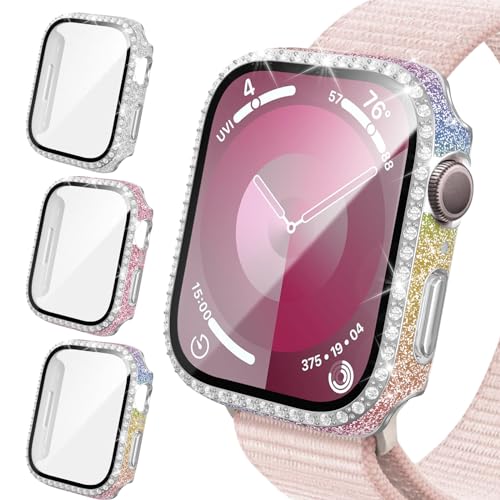 Bling Schutzhülle kompatibel mit Apple Watch 41 mm Serie 9, 8, 7, Glitzer-Diamant-Strass, harte PC-Schutzhülle mit gehärtetem Glas, Displayschutzfolie für iWatch 9, 8, 7, 41 mm, 3 Stück Bling Schutzhülle kompatibel mit Apple Watch 41 mm Serie 9, 8, 7, Glitzer-Diamant-Strass, harte PC-Schutzhülle mit gehärtetem Glas, Displayschutzfolie für iWatch 9, 8, 7, 41 mm, 3 Stück von HASDON