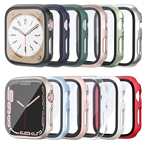 HASDON Schutzhülle kompatibel mit Apple Watch Serie 3, Serie 2, Serie 1, 42 mm, mit Displayschutzfolie aus gehärtetem Glas, insgesamt stoßfest, ultradünn, für iWatch 42 mm, 12 Stück von HASDON