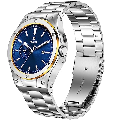 HASLFM Edelstahl Gehäuse mit Band, kompatibel mit Google Pixel Watch 3(41mm), Pixel2/1, Metall Armband mit schützender Stoßfängerabdeckung für Google Pixel Watch 3(41mm)/2/1 Herren, Silber/Gold von HASLFM