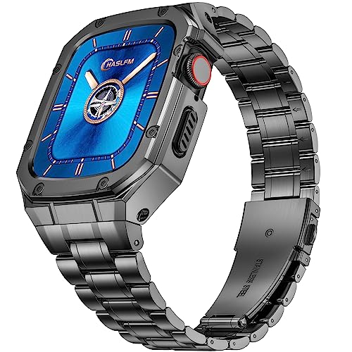 HASLFM Kompatibel mit Apple Watch 44mm 42mm Armband mit Gehäuse, Robustes Ersatzband und Edelstahl Metall Armband für Apple Watch Series SE 6 5 4 3 2 1 für Männer, Grau HASLFM Kompatibel mit Apple Watch 44mm 42mm Armband mit Gehäuse, Robustes Ersatzband und Edelstahl Metall Armband für Apple Watch Series SE 6 5 4 3 2 1 für Männer, Grau von HASLFM
