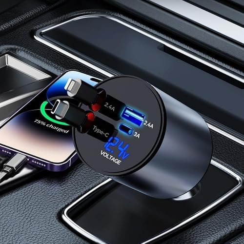 HATALKIN Einziehbares Auto Ladegerät, Typ-C Kabel, 60W Handy Schnellladegerät, Zigarettenanzünder Adapter, Kompatibel mit iPhone 13, 12, Samsung Galaxy S23, S22, S21, S20 Ultra, Note 20, 10, 9, 8 HATALKIN Einziehbares Auto Ladegerät, Typ-C Kabel, 60W Handy Schnellladegerät, Zigarettenanzünder Adapter, Kompatibel mit iPhone 13, 12, Samsung Galaxy S23, S22, S21, S20 Ultra, Note 20, 10, 9, 8 von HATALKIN
