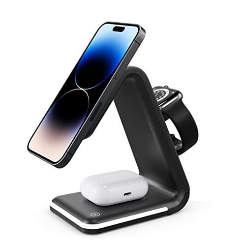 Kabelloses Mag Safe ladegerät,HATALKIN 3 in 1 Ladestation Apple Watch und iPhone Airpods Kompatibel mit Mag-Safe Ladegerät iPhone 15/14/13/12,AirPods Pro/2/3, iWatch Serie (Kein Adapter) von HATALKIN