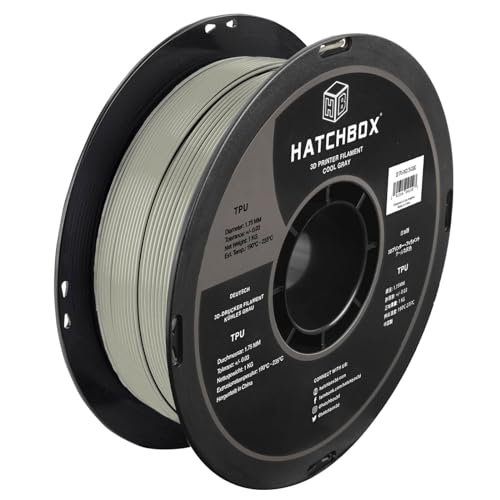 HATCHBOX 3D-Drucker-Filament aus TPU, Kaltgrau, 1,75 mm, 1 kg Spule, Maßgenauigkeit +/- 0,03 mm, 3D-Druck-Filament von HATCHBOX