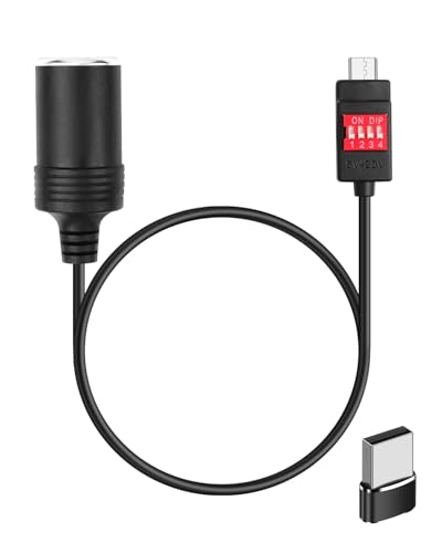 HATMINI 100W PD3.1 USB C auf Auto Zigarettenanzünder Adapterkabel, Mit Type-A-Adapter, DIP-Schalter-Anpassung USB auf 5V/9V/12V/15V/20V Zigarettenanzünder, unterstützt nur PD3.1 Desktop-Ladegeräte von HATMINI