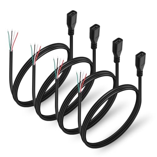 HATMINI 4 Stück Micro-USB-Buchse, 4-polig, blanker Draht, USB-Stromdatenkabel, DIY-Pigtail-Kabel für installierte USB-Geräte oder Ersatz-Reparatur-DIY-Kabel (Micro-Buchse) von HATMINI
