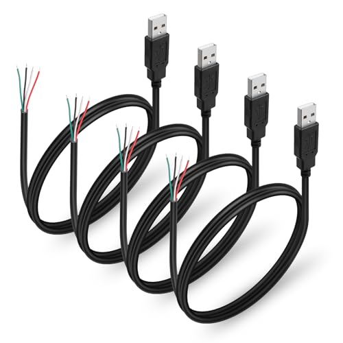 HATMINI 4 Stück USB 2.0-Stecker, 4-polig, blanker Draht, USB-Stromdatenkabel, DIY-Pigtail-Kabel für installierte USB-Geräte oder Ersatz, Reparatur, DIY-Kabel (USB-A-Stecker) von HATMINI