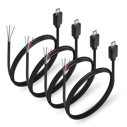 HATMINI 4 Stück Micro-USB-Stecker, 4-polig, blanker Draht, USB-Stromdatenkabel, DIY-Pigtail-Kabel für installierte USB-Geräte oder Ersatz-Reparatur-DIY-Kabel (micro Male) von HATMINI