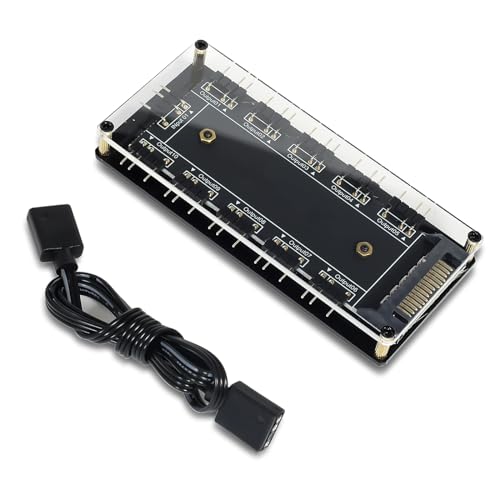 HATMINI 5 V 3-poliger ARGB-LED-Hub, 10-Wege-5 V 3-poliger RGB-Splitter-Controller mit Acrylgehäuse und 3M-Kleber, zur Erweiterung der ARGB-Schnittstelle des Motherboards von HATMINI