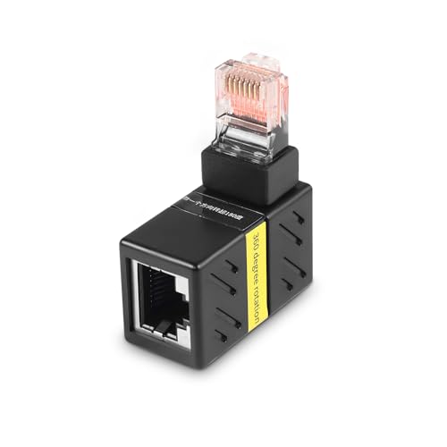 HATMINI Gigabit 360-Grad-Ethernet-Adapter, 90-Grad-Winkel, Netzwerk-LAN-CAT5-CAT6-Verlängerungsadapter, 1000 Mbps RJ45 8P8C Stecker auf Buchse Stecker für Computer, Laptops, Router (1) von HATMINI