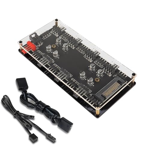 HATMINI RGB- und PWM-Hub, 8-Wege-12-V-4-Pin-ARGB-HUB und 8-Wege-3-Pin/4-PIN-Lüfter-PWM-Hub mit Acrylgehäuse und 3M-Kleber, zur Erweiterung des Motherboard-Lüfters und der ARGB-Schnittstelle von HATMINI