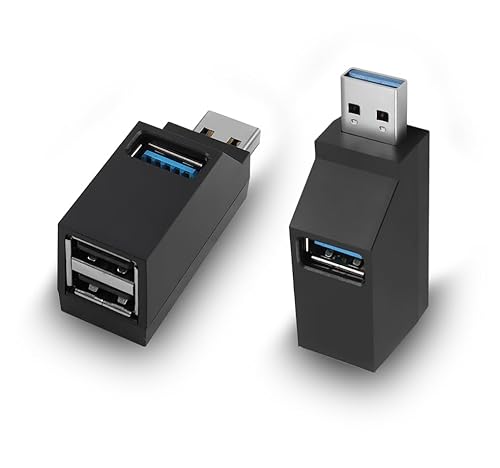HATMINI USB-Hub mit 3 Anschlüssen, USB-Stecker auf Buchse, Erweiterungsadapter, 2 Stück, 90-Grad-Splitter, 1 USB 3.0 und 2 USB 2.0-Anschlüsse, tragbar, mit Strom versorgte Daten (2 USBA) von HATMINI