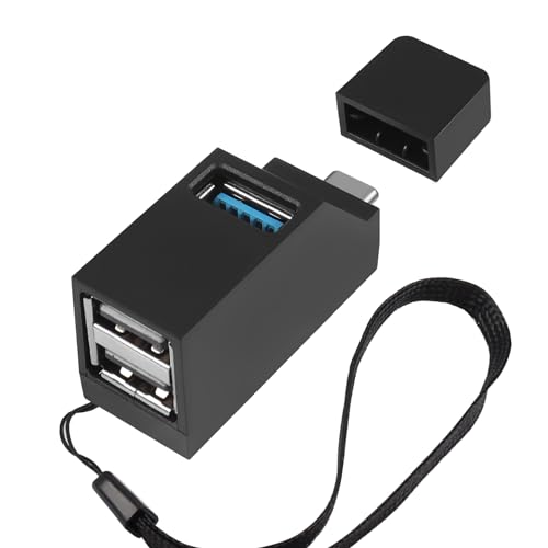 HATMINI USB3.0-Hub mit 3 Anschlüssen, tragbarer Mini-Hochgeschwindigkeits-Datenübertragung, USB-Splitter 1 in 3 Ausgängen zum Anschließen von mobilen Festplatten, U-Disk, Kamera, Maus usw(USB C) von HATMINI