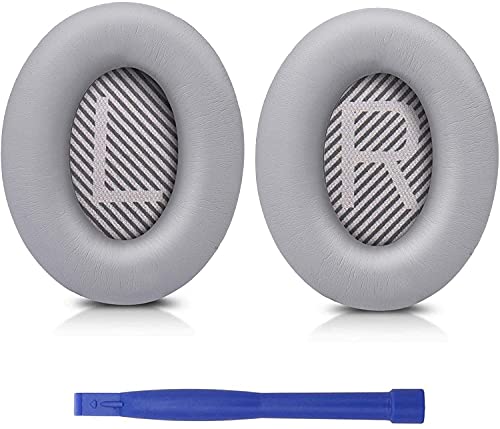 HATOFES QC35 Ohrpolster für Bose QC35, QC35 II, Premium Eiweißleder Ersatz-Ohrpolster für QuietComfort 35 Quiet Comfort 35 II Over-Ear-Kopfhörer (Grau) von HATOFES