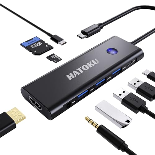 USB C HUB, USB C Multiport Adapter für MacBook Pro/Air mit 4K@60Hz HDMI, 100W PD, SD/TF Kartenleser, USB 3.0/C Datenport und Audio Port, 9-1 USB-HUBS für Dell, Lenovo, HP Laptops (Black) von HATOKU