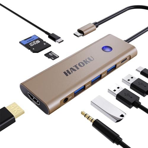USB C HUB, USB C Multiport Adapter für MacBook Pro/Air mit 4K@60Hz HDMI, 100W PD, SD/TF Kartenleser, USB 3.0/C Datenport und Audio Port, 9-1 USB-HUBS für Dell, Lenovo, HP Laptops (Gold) von HATOKU