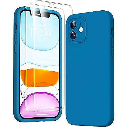HATOSHI 3-in-1 iPhone 11 Hülle mit 2 Stück Schutzglas, Flüssig Silikon Anti-Rutsch Kratzfestes Stoßfest Handyhülle iPhone 11 Schutzhüll, Mitternachtsblau von HATOSHI