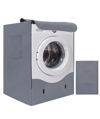HAUPROFI Frontlader Waschmaschine Abdeckung Wasserdichter Sonnenschutz Waschmaschinengehäuse Staubdicht Deckel mit Reißverschluss Waschmaschinenbezug mit Seitentaschen Silber 500D Oxford-Gewebe von HAUSPROFI